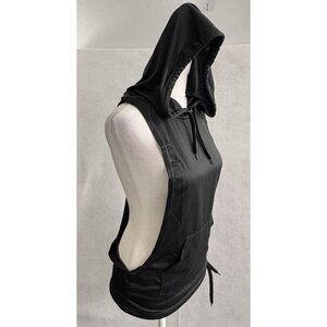 Muscle Cut Tank Top Women Hooded Sleeveless Open Sides Sz M Black Gym 30-8